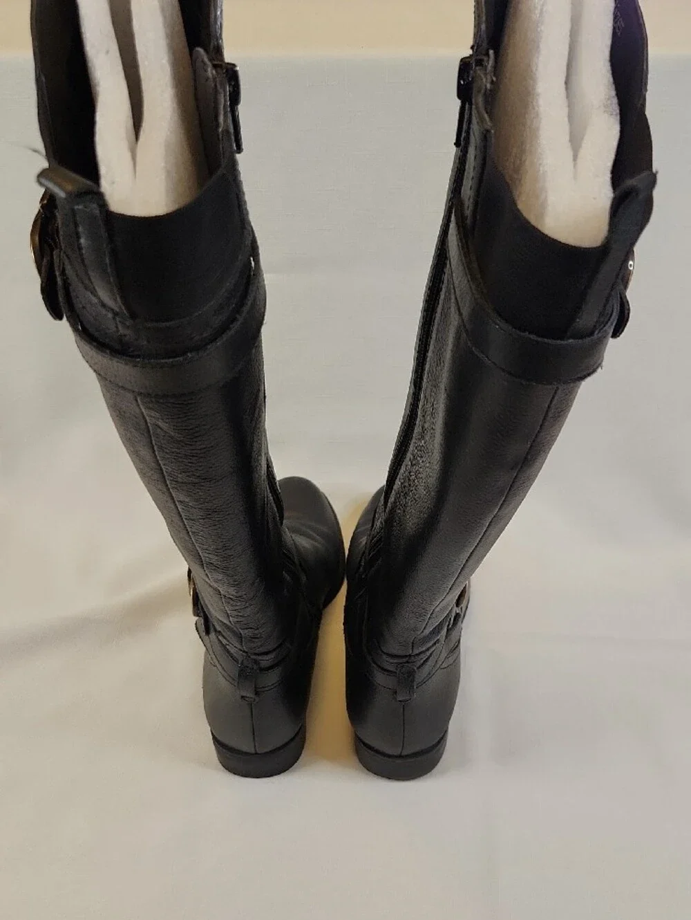 Wide Calf Naturalizer Black Over-the-Knee Leather Boots with Gold Buckles